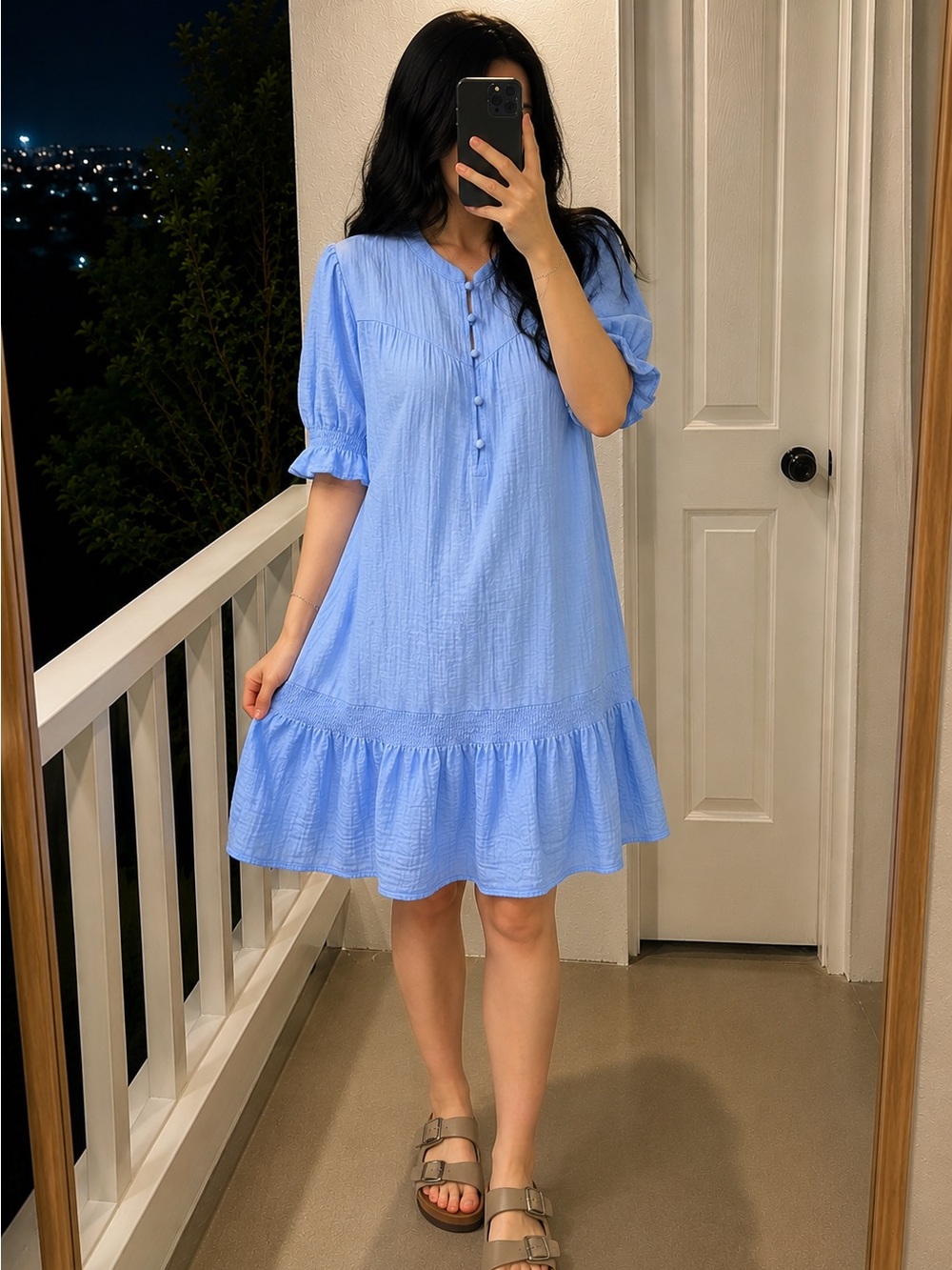 Time and Tru Polished Blue Gauze Mini Dress NWT Large